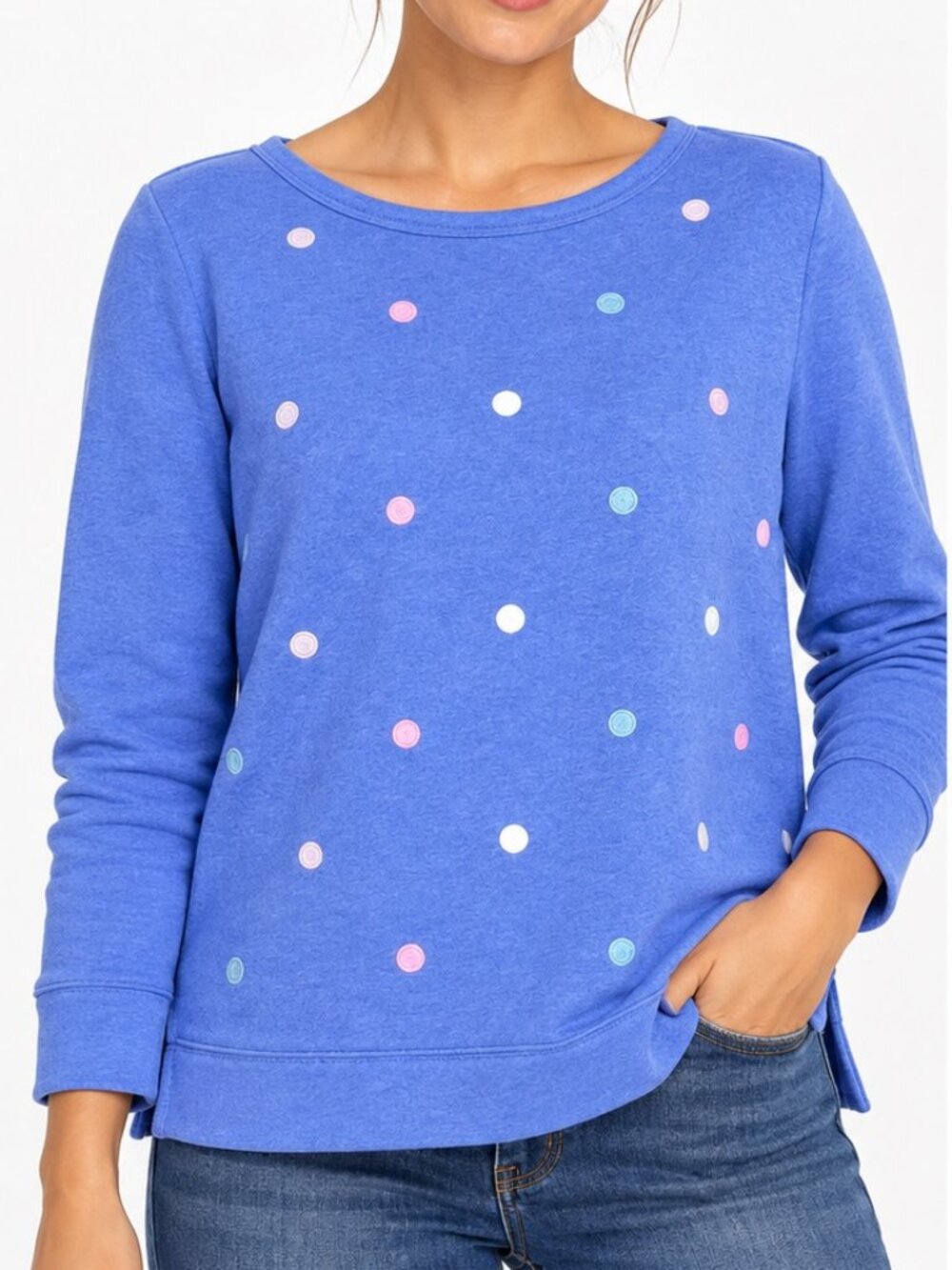 Talbots Top Embroidered Polka Dot Pullover Sweatshirt Long Sleeve Women Large